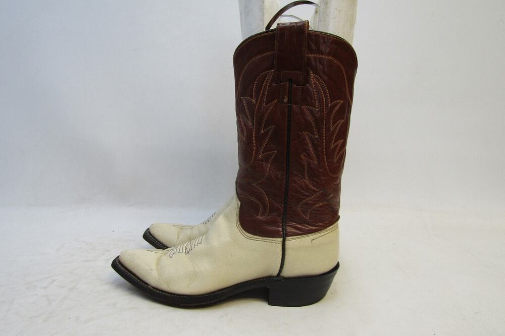 Justin Womens Size 6 B Brown Cream Leather Cowboy Western Pointed Toe Boots